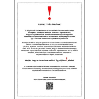 Termékméret csökkentésről tájékoztató matrica