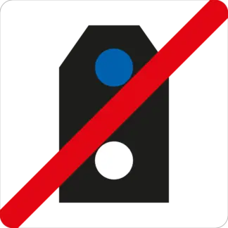 Tolatóvágányutas biztosítóberendezés hatáskörzetének végére figyelmeztető vasúti tábla