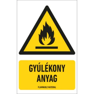 Gyúlékony anyag matrica / tábla (ISO 7010-W021 piktogram + felirat)