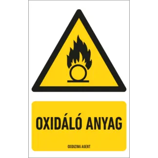 Oxidáló anyag matrica / tábla (ISO 7010-W028 piktogram + felirat)