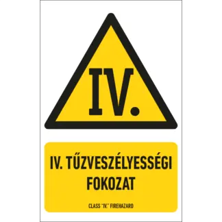 IV. tűzveszélyességi fokozat matrica / tábla (piktogram + felirat)