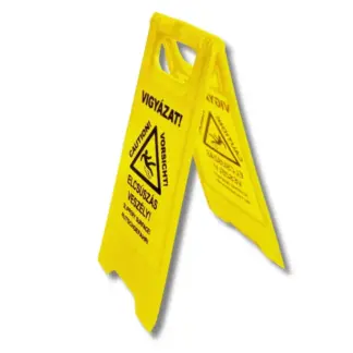 Elcsúszás veszély! szétnyitható tábla (piktogram + három nyelvű felirat) 300x600 mm