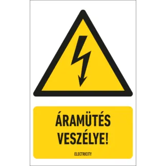 Áramütés veszélye! matrica / tábla (ISO 7010-W012 piktogram + felirat)