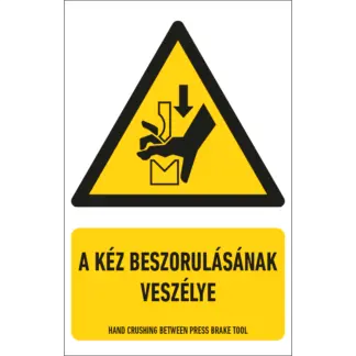 A kéz beszorulásának veszélye matrica / tábla (ISO 7010-W030 piktogram + felirat)